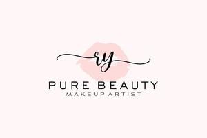 vorgefertigtes Logo-Design mit anfänglichen Ry-Aquarelllippen, Logo für Make-up-Künstler-Business-Branding, Blush-Beauty-Boutique-Logo-Design, Kalligrafie-Logo mit kreativer Vorlage. vektor