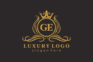 första gE brev kunglig lyx logotyp mall i vektor konst för restaurang, kungligheter, boutique, Kafé, hotell, heraldisk, Smycken, mode och Övrig vektor illustration.
