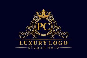 pc anfangsbuchstabe gold kalligrafisch feminin floral handgezeichnet heraldisch monogramm antik vintage stil luxus logo design premium vektor