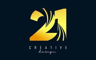 goldenes kreatives nummer 21 2 1 logo mit führenden linien und straßenkonzeptdesign. Nummer mit geometrischem Design. vektor