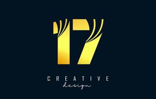 gyllene kreativ siffra 17 1 7 logotyp med ledande rader och väg begrepp design. siffra med geometrisk design. vektor