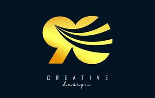 goldenes kreatives nummer 90 9 0 logo mit führenden linien und straßenkonzeptdesign. Nummer mit geometrischem Design. vektor