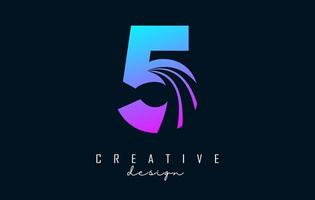 färgrik kreativ siffra 5 logotyp med ledande rader och väg begrepp design. siffra med geometrisk design. vektor