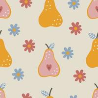 sömlös mönster med päron och blommor i boho stil. vektor illustration