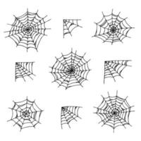 einfacher satz handgezeichneter spinnennetzillustration. süße hauchdünne clipart. Halloween-Gekritzel vektor