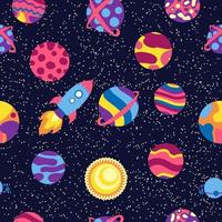 sömlös Plats mönster. planeter, raketer och stjärnor. tecknad serie rymdskepp. barnslig bakgrund. hand dragen vektor