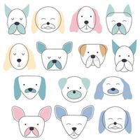 Sammlung von Gesichtsausdrücken verschiedener Hunderassen. niedlicher Babystil, geeignet für Neugeborene vektor