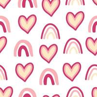 Nahtloses kindliches Muster mit handgezeichneten Regenbögen und Herzen. kreative skandinavische kindertextur für stoff vektor