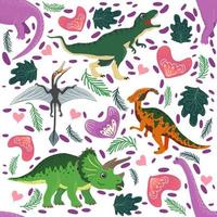 klotter dinosaurie mönster. sömlös textil- drake skriva ut, trendig barnslig tyg bakgrund, tecknad serie dinosaurier. vektor