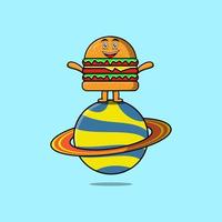 söt tecknad serie burger karaktär stående i planet vektor