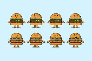 uppsättning söt burger tecknad serie med uttryck vektor