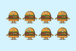 set kawaii burger cartoon mit ausdrücken vektor