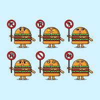 burger-cartoon-figur mit verkehrsschild vektor