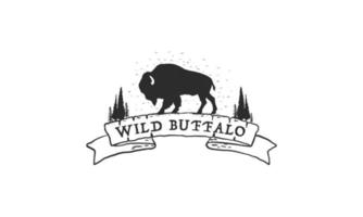 wild buffalo vintage logotypdesign. bison bull buffalo angus silhouette vintage retro logotyp, buffeluppfödare vektorillustration. vektor