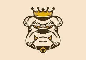 retro konst illustration av en arg bulldogg ansikte med krona vektor