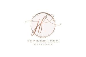 första jf handstil logotyp med cirkel mall vektor logotyp av första bröllop, mode, blommig och botanisk med kreativ mall.