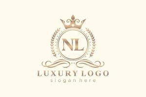 Royal Luxury Logo-Vorlage mit anfänglichem nl-Buchstaben in Vektorgrafiken für Restaurant, Lizenzgebühren, Boutique, Café, Hotel, Heraldik, Schmuck, Mode und andere Vektorillustrationen. vektor