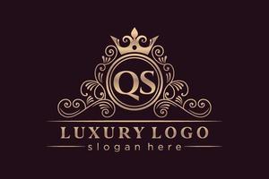 qs anfangsbuchstabe gold kalligrafisch feminin floral handgezeichnet heraldisch monogramm antik vintage stil luxus logo design premium vektor