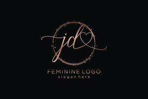 första jd handstil logotyp med cirkel mall vektor logotyp av första bröllop, mode, blommig och botanisk med kreativ mall.