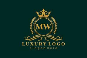 Royal Luxury Logo-Vorlage mit anfänglichem mw-Buchstaben in Vektorgrafiken für Restaurant, Lizenzgebühren, Boutique, Café, Hotel, Heraldik, Schmuck, Mode und andere Vektorillustrationen. vektor