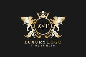 Initial zt Letter Lion Royal Luxury Logo Vorlage in Vektorgrafiken für Restaurant, Lizenzgebühren, Boutique, Café, Hotel, Heraldik, Schmuck, Mode und andere Vektorillustrationen. vektor