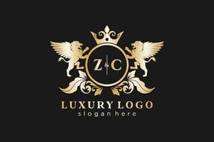 Initial zc Letter Lion Royal Luxury Logo Vorlage in Vektorgrafiken für Restaurant, Lizenzgebühren, Boutique, Café, Hotel, heraldisch, Schmuck, Mode und andere Vektorillustrationen. vektor