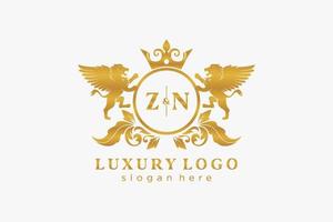 Initial zn Letter Lion Royal Luxury Logo Vorlage in Vektorgrafiken für Restaurant, Lizenzgebühren, Boutique, Café, Hotel, heraldisch, Schmuck, Mode und andere Vektorillustrationen. vektor