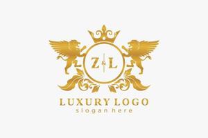 Anfangszl-Buchstabe Lion Royal Luxury Logo-Vorlage in Vektorgrafiken für Restaurant, Lizenzgebühren, Boutique, Café, Hotel, Heraldik, Schmuck, Mode und andere Vektorillustrationen. vektor