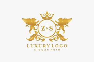 Initial zs Letter Lion Royal Luxury Logo Vorlage in Vektorgrafiken für Restaurant, Lizenzgebühren, Boutique, Café, Hotel, Heraldik, Schmuck, Mode und andere Vektorillustrationen. vektor