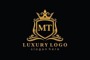 anfängliche mt-Buchstabe königliche Luxus-Logo-Vorlage in Vektorgrafiken für Restaurant, Lizenzgebühren, Boutique, Café, Hotel, heraldisch, Schmuck, Mode und andere Vektorillustrationen. vektor