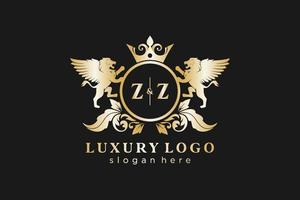 första zz brev lejon kunglig lyx logotyp mall i vektor konst för restaurang, kungligheter, boutique, Kafé, hotell, heraldisk, Smycken, mode och Övrig vektor illustration.