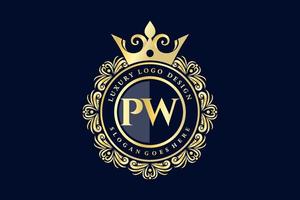 pw anfangsbuchstabe gold kalligrafisch feminin floral handgezeichnet heraldisch monogramm antik vintage stil luxus logo design premium vektor