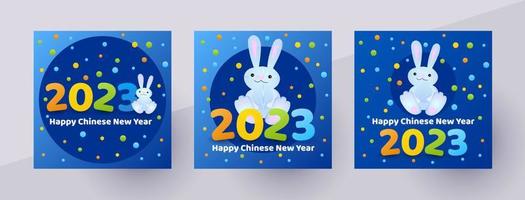 chinesisches neujahr 2023 jahr des kaninchens. Vorlage für Social Post oder Cover. Grußkarte. süßes Cartoon-Kaninchen und 2023-Nummer. Vektor-Illustration vektor
