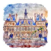 architektur paris frankreich aquarellskizze handgezeichnete illustration vektor