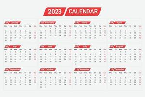 2023 ny år rena kalender mall vektor