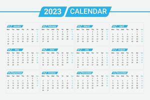 2023 saubere Kalendervorlage für das neue Jahr vektor