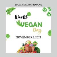 värld vegan dag social media posta design för Facebook, Twitter och Mer vektor