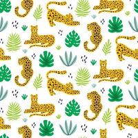 vektor leopard och tropisk löv djungel mönster