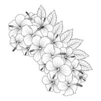 chinesische hibiskusblüte handgezeichnete farbseitenillustration mit strichzeichnungen auf isoliertem hintergrund vektor