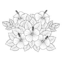 chinesische hibiskusblüte handgezeichnete farbseitenillustration mit strichzeichnungen auf isoliertem hintergrund vektor