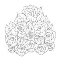 Rosenblumen-Vektorillustration mit blühendem Blütenblatt des Rosenstraußes für erwachsene Malseite vektor