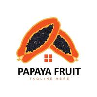 Papaya-Logo-Design, Vitamin-Frucht-Vektor, Symbol für Fruchtprodukt-Markenillustration vektor