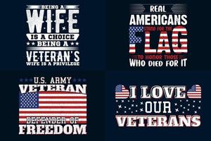 Amerikanisches Veteranen-T-Shirt-Design-Bundle-Set, Militärarmee-T-Shirt-Design-Set vektor