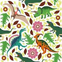 klotter dinosaurie mönster. sömlös textil- drake skriva ut, trendig barnslig tyg bakgrund, tecknad serie dinosaurier. vektor