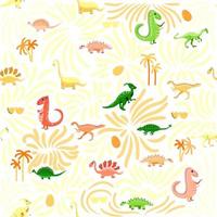 süße dinosaurier nahtloses muster. festes Muster, Schattierungen von Blau, Grün, Pink, Orange, Lila, Grau. lustiger Cartoon-Dinosaurier vektor