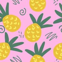 ananas und kritzeleien nahtloses muster. handgemalt. illustration für tapeten, verpackungspapier, textilien, hintergrund. tropische saftige Sommerfrucht. vektor