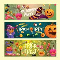 halloween Semester tecknad serie banderoller sötsaker godis vektor