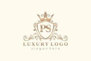 Royal Luxury Logo-Vorlage mit anfänglichem PS-Buchstaben in Vektorgrafiken für Restaurant, Lizenzgebühren, Boutique, Café, Hotel, Heraldik, Schmuck, Mode und andere Vektorillustrationen. vektor