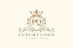 Royal Luxury Logo-Vorlage mit anfänglichem pq-Buchstaben in Vektorgrafiken für Restaurant, Lizenzgebühren, Boutique, Café, Hotel, Heraldik, Schmuck, Mode und andere Vektorillustrationen. vektor