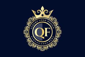 qf första brev guld calligraphic feminin blommig hand dragen heraldisk monogram antik årgång stil lyx logotyp design premie vektor